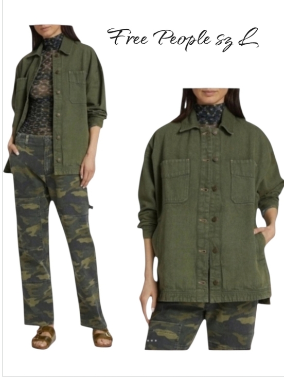 We The Free Jackets & Blazers - NWT Free People Green Jacket Denim Oversized Sz L